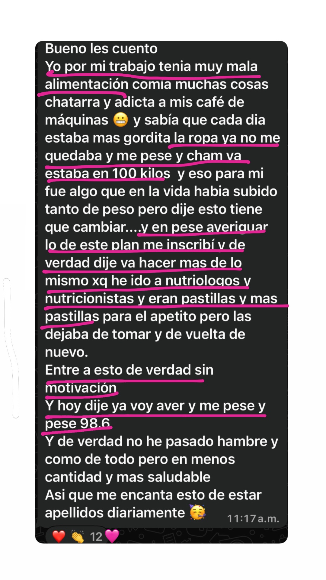 Mensaje: bajó de 100 a 98.6 kilos sin pasar hambre