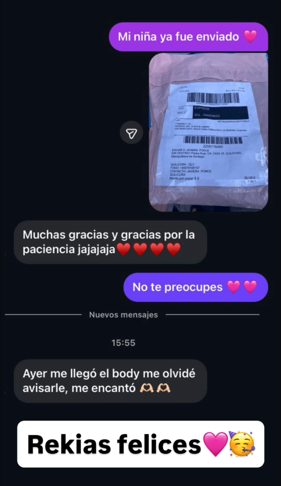 Testimonio: body recibido, le encantó